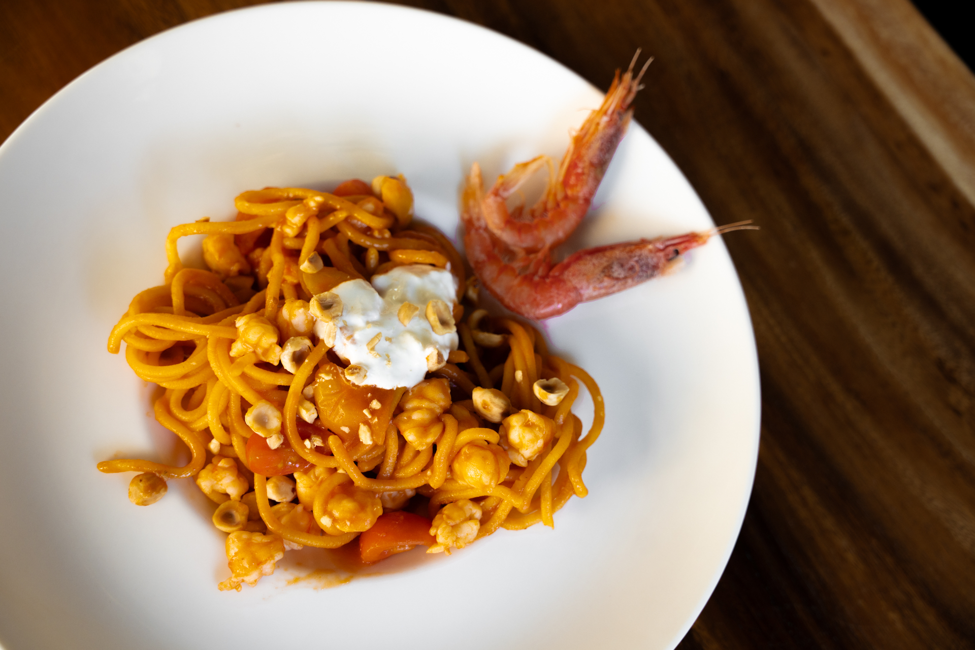Spaghettone al gambero rosso al Ristorantino L'Angolino