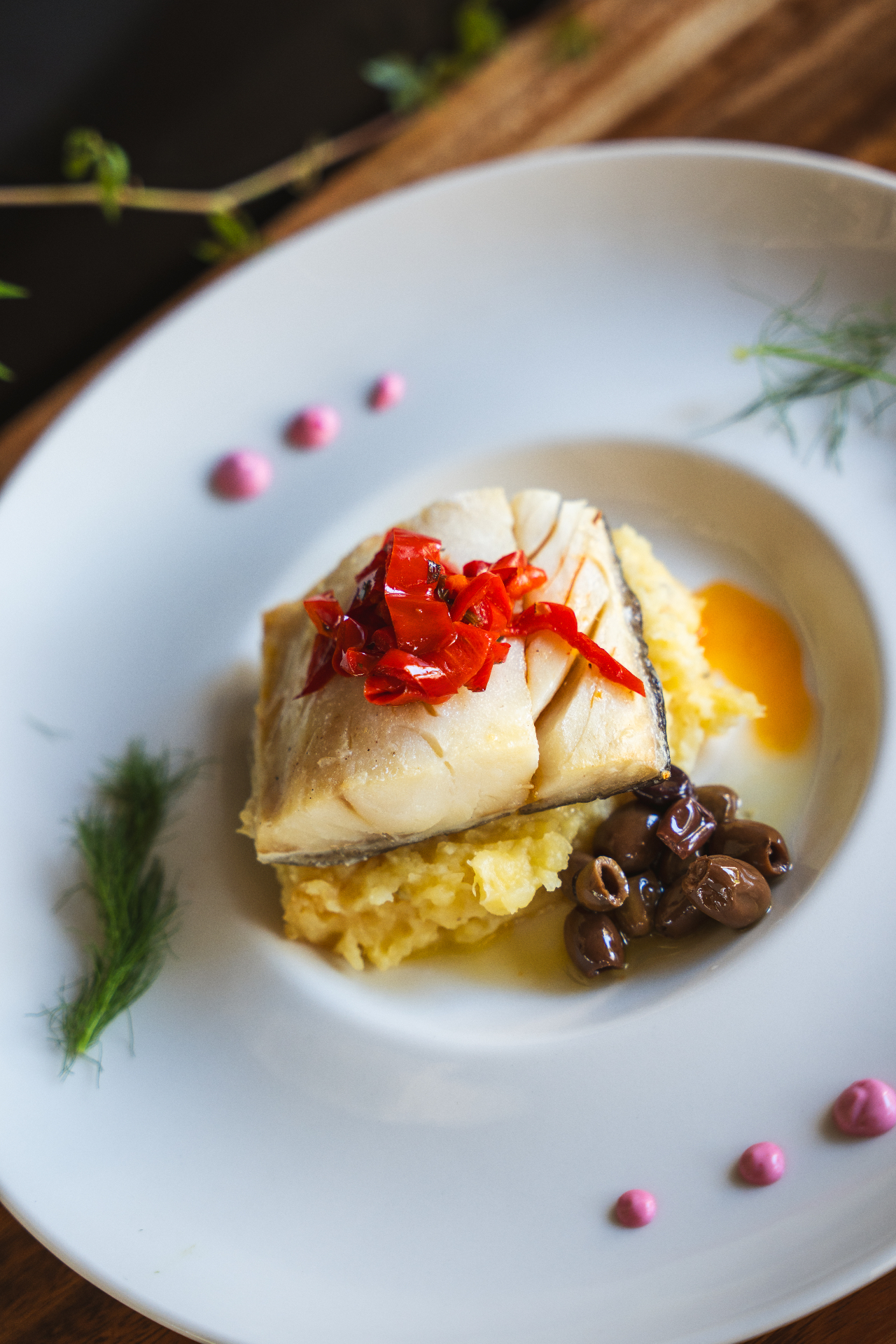 Baccalà Skrei con patate e olive